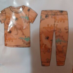 Jurassic Park Orange Dinosaur 2Pc Pajama Set  Top Pant Baby Boy 12M NEW